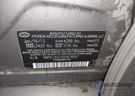 2013 Hyundai Sonata Limited из США, поврежденный, VIN 5NPEC4ACXDH678597